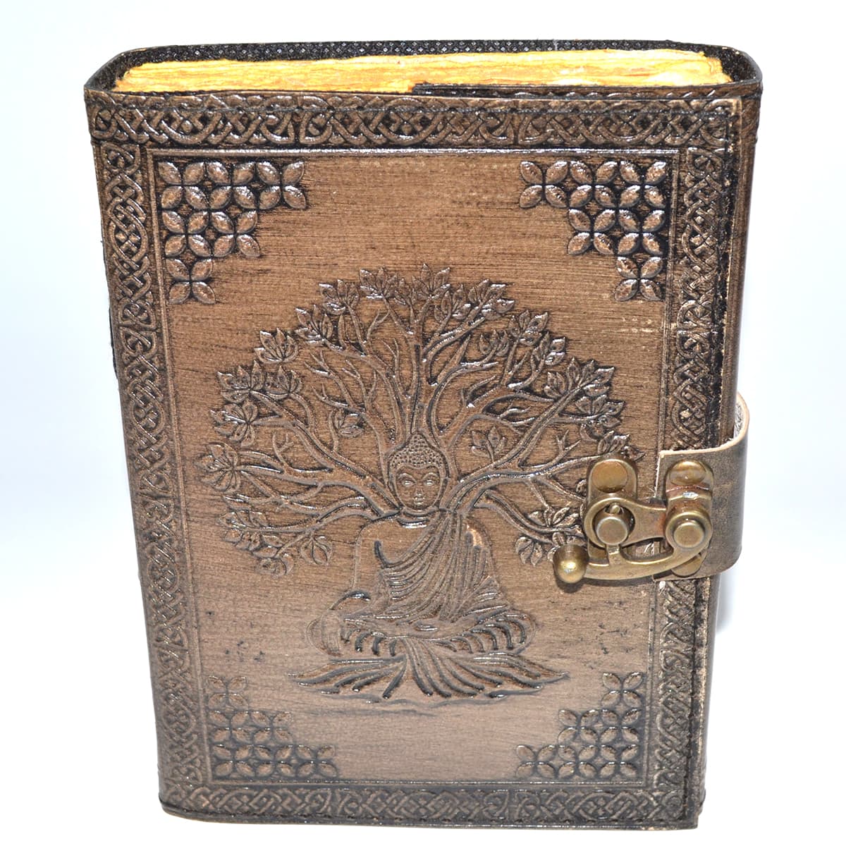 Buddha/Tree of Life aged looking paper leather w/ latch